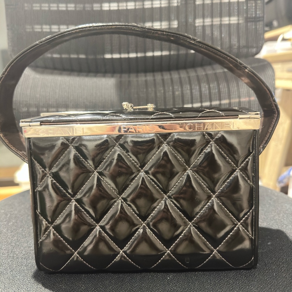 CHANEL Patent Black Quilted Handbag